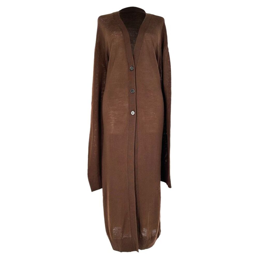 Jil Sander Long Button-Front Cardigan in Brown Wool